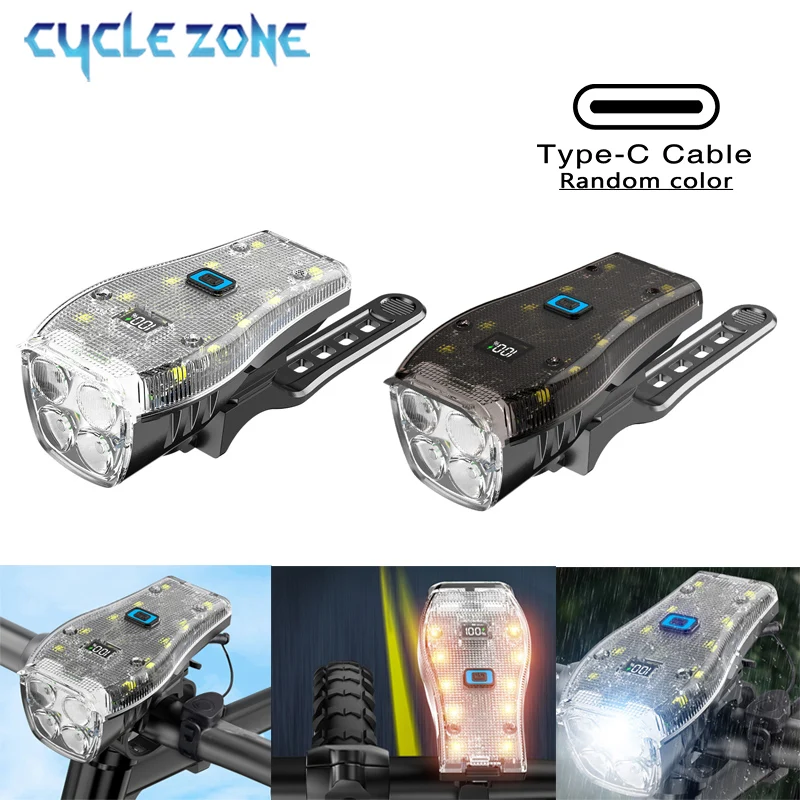 Bicycle Front Light with Horn Power Display Bike Handlebar Lamp for Night Safety Cycling Type-C Rechargeable LED Bike Headlight
Bicycle Front Light with Horn Power Display Bike Handlebar Lamp for Night Safety Cycling Type-C Rechargeable LED Bike Headlight