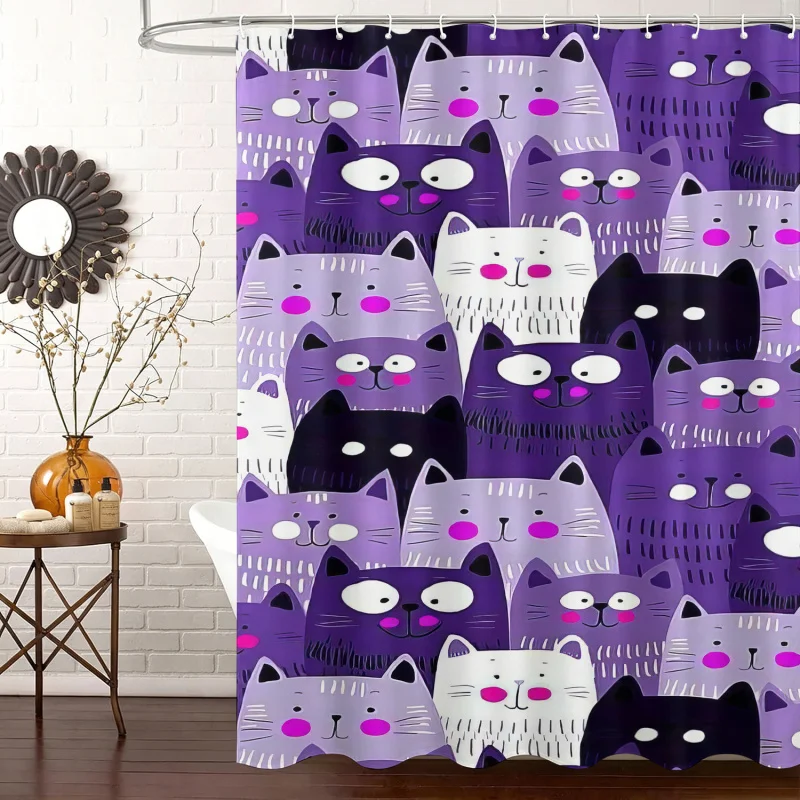 Cute Cartoon Cat Shower Curtain Funny Animal Kitten Bath Curtain with Hooks For Bathroom Decor, Washable Polyester Cloth Fabric
Cute Cartoon Cat Shower Curtain Funny Animal Kitten Bath Curtain with Hooks For Bathroom Decor, Washable Polyester Cloth Fabric