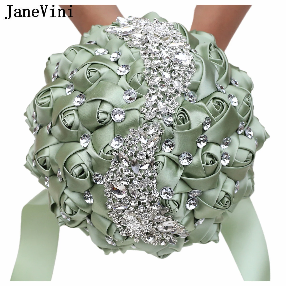 JaneVini Sage Green Bridal Flower Bouquet Satin Roses Crystal Beaded Bride Holding Flowers Wedding Bouquets Ribbon Accessories
JaneVini Sage Green Bridal Flower Bouquet Satin Roses Crystal Beaded Bride Holding Flowers Wedding Bouquets Ribbon Accessories