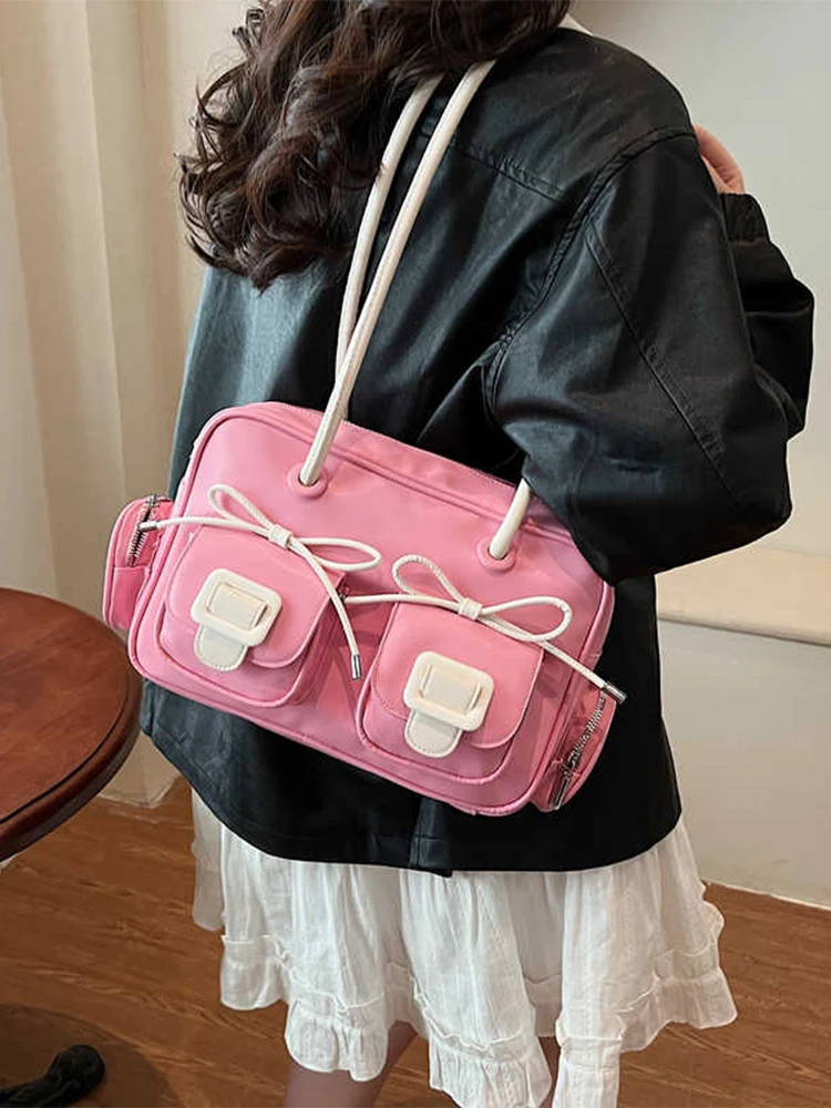 Pink Bow Decor Large Capacity Women Bags 2025 New Contrast Color Bowling Underarm Bag Lady Commuter Handbags
Pink Bow Decor Large Capacity Women Bags 2025 New Contrast Color Bowling Underarm Bag Lady Commuter Handbags