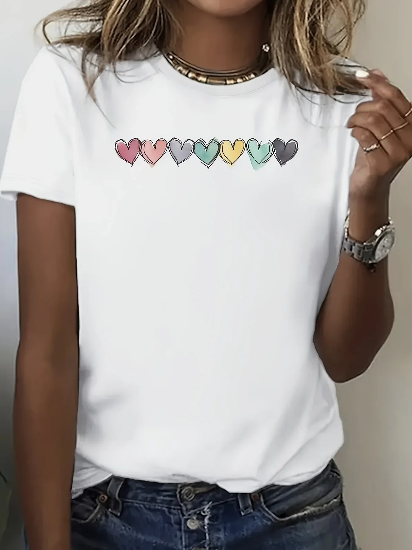 Элегантная повседневная футболка больших размеров с градиентным принтом и круглым вырезом, повседневная футболка с короткими рукавами для женской одежды, топ y2k
Элегантная повседневная футболка больших размеров с градиентным принтом и круглым вырезом, повседневная футболка с короткими рукавами для женской одежды, топ y2k