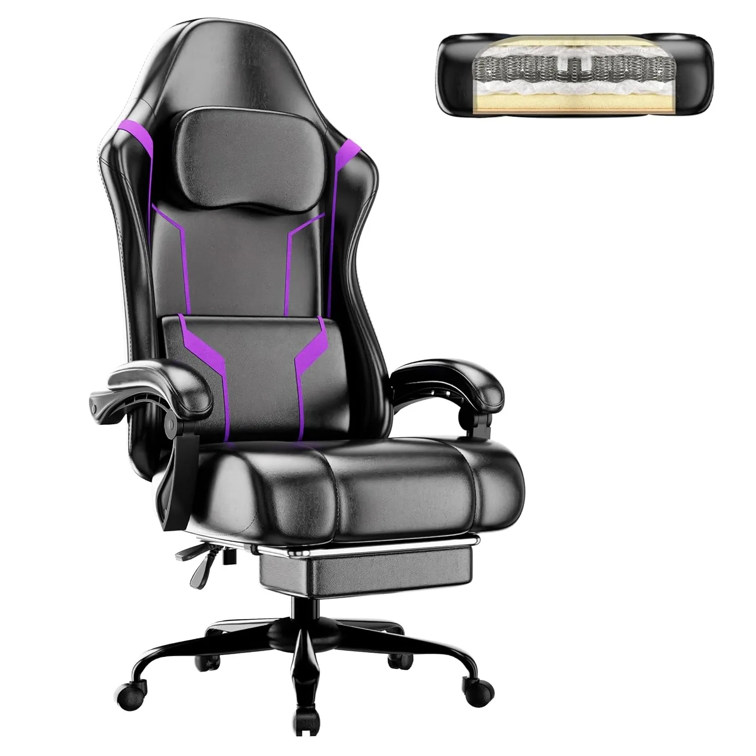 Ergonomic Height Adjustable Gaming Computer Chair With Footrest, Lumbar Support & Headrest, Custom
Ergonomic Height Adjustable Gaming Computer Chair With Footrest, Lumbar Support & Headrest, Custom