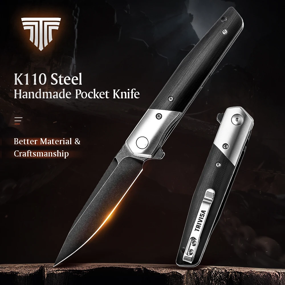 Складной карманный нож TRIVISA, Ручка G10 С флиппером, лезвие 1/4 "BOHLER K110, тактические ножи с зажимом, EDC охотничий инструмент для мужчин
Складной карманный нож TRIVISA, Ручка G10 С флиппером, лезвие 1/4 "BOHLER K110, тактические ножи с зажимом, EDC охотничий инструмент для мужчин