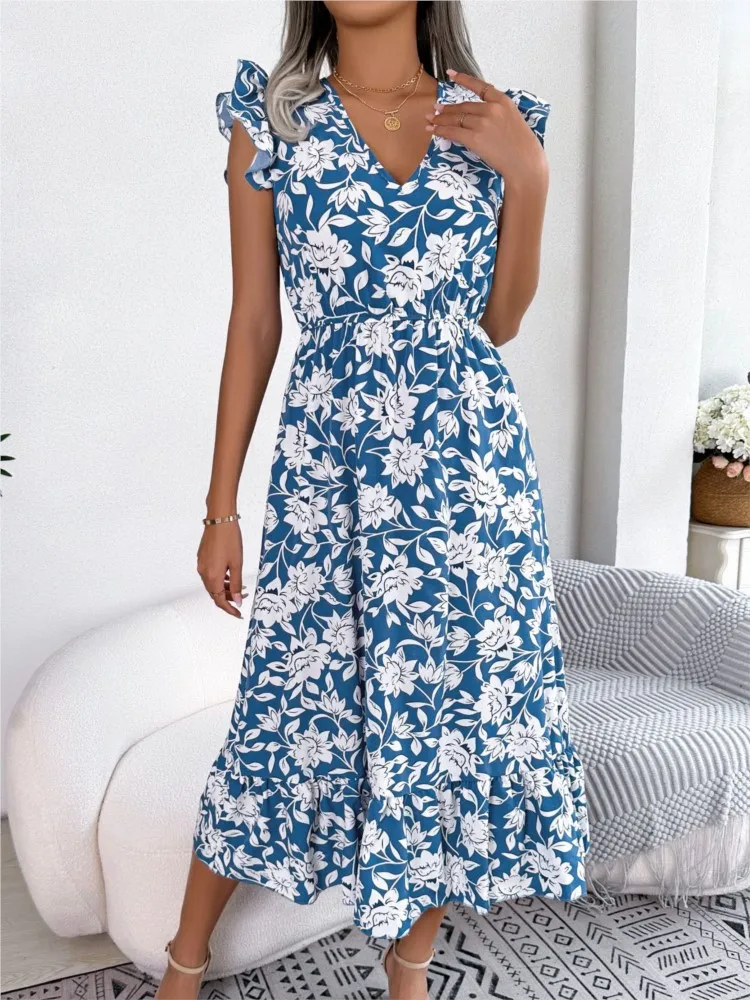 Sexy V Neck Sleeveless Dress Office Lady Spring Summer Fashion Casual Flower Print Ruffles Pleated Dresses For Women 2023 Female
Sexy V Neck Sleeveless Dress Office Lady Spring Summer Fashion Casual Flower Print Ruffles Pleated Dresses For Women 2023 Female