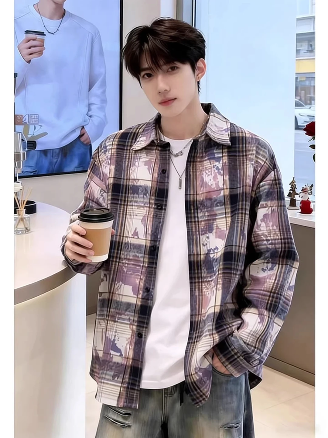 Blue Tie Dye Plaid Long Sve irt Men's Spring Design Casual Vintage Collar Stand up Loose Fit Youth ular Daily Wear
Blue Tie Dye Plaid Long Sve irt Men's Spring Design Casual Vintage Collar Stand up Loose Fit Youth ular Daily Wear