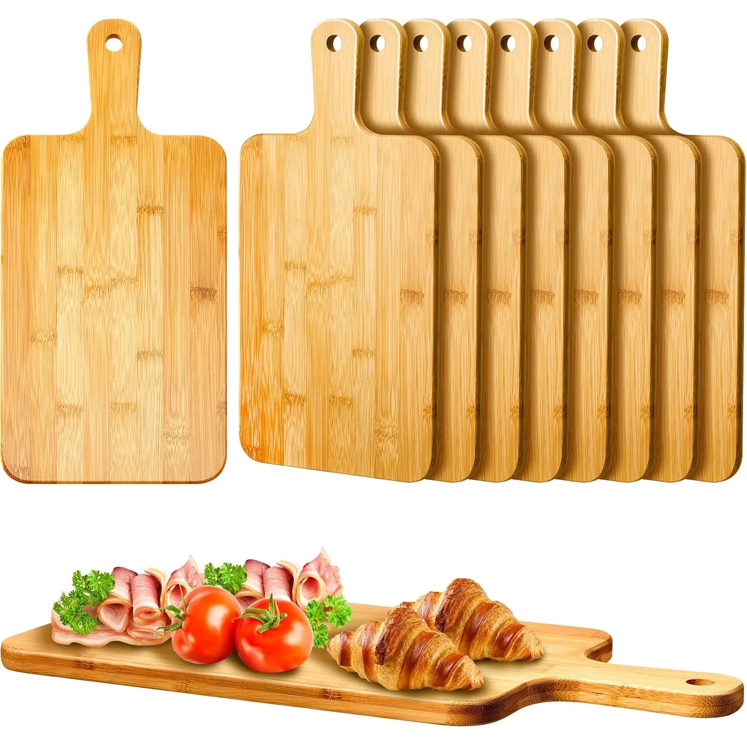 10 Pcs Bamboo Cutting Boards with Handle 15.7x7.8 Inch Wooden Chopping Boards for Pizza Bread Cheese Charcuterie Fruit
10 Pcs Bamboo Cutting Boards with Handle 15.7x7.8 Inch Wooden Chopping Boards for Pizza Bread Cheese Charcuterie Fruit