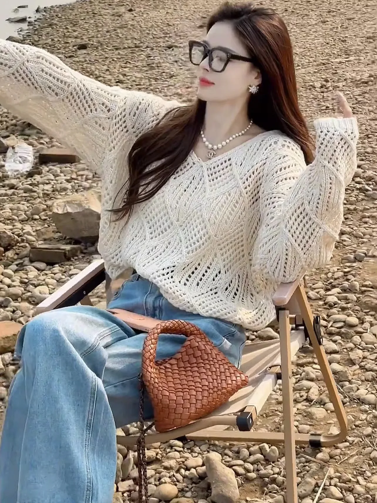 Spring Summer Loose V-Neck Knitted Cover up Women's Thin Korean Style Design Sense Hollow out Versatile Top Long Sleeve
Spring Summer Loose V-Neck Knitted Cover up Women's Thin Korean Style Design Sense Hollow out Versatile Top Long Sleeve
