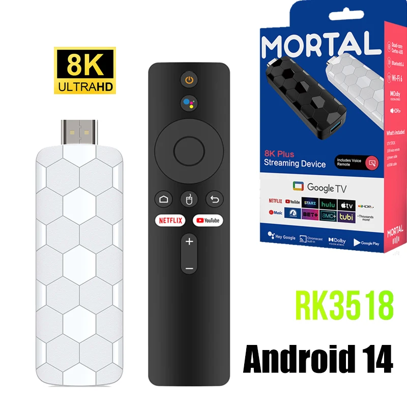 Smart TV Stick R3+ RK3518 Android 14 BT5.4 8K Домашний медиаплеер 2,4G 5G Wi-Fi6 Голосовой дистанционный помощник TV Stick Android
Smart TV Stick R3+ RK3518 Android 14 BT5.4 8K Домашний медиаплеер 2,4G 5G Wi-Fi6 Голосовой дистанционный помощник TV Stick Android