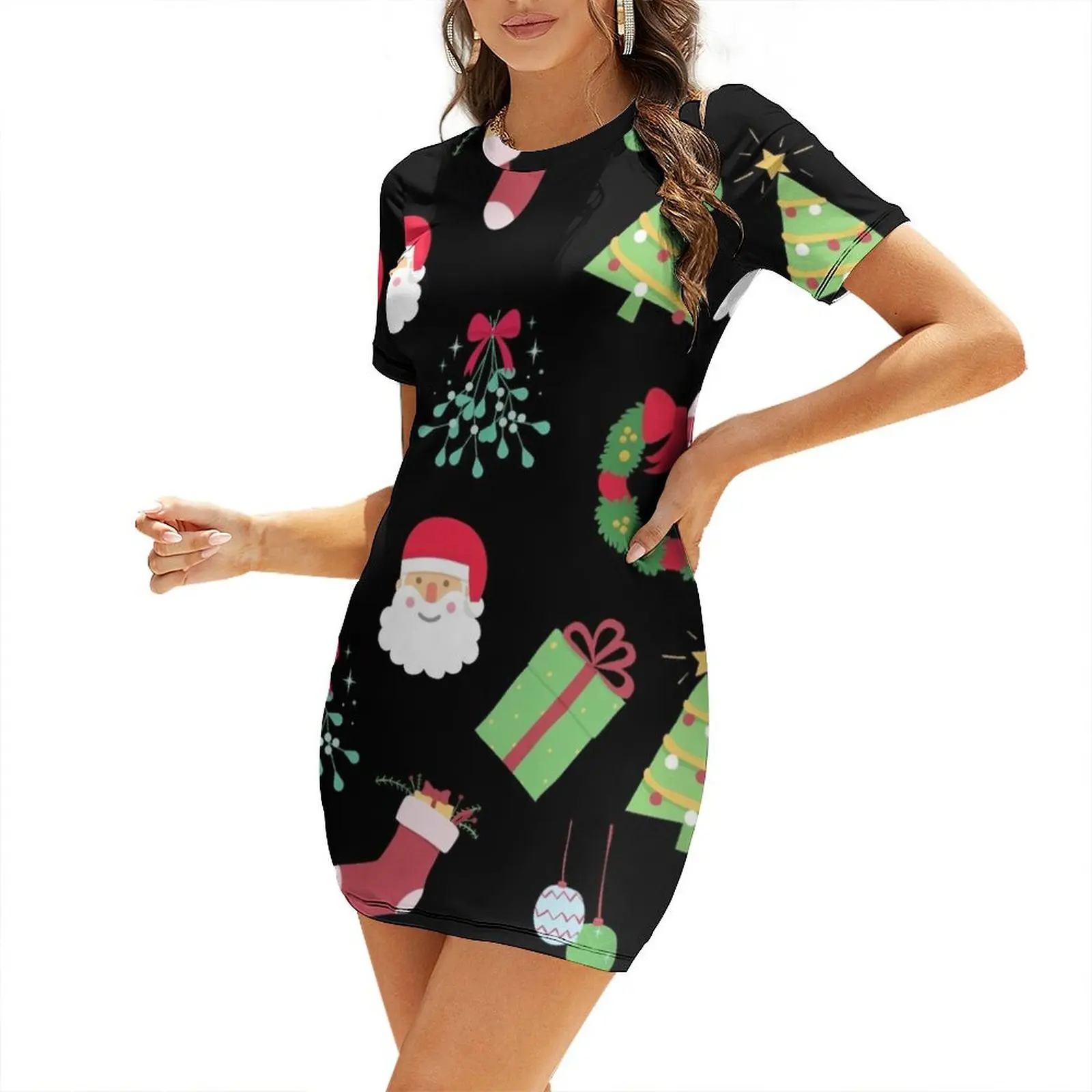 Cute Xmas Pattern Short-Sleeved Dress womens clothing Dress vintage Dress
Cute Xmas Pattern Short-Sleeved Dress womens clothing Dress vintage Dress