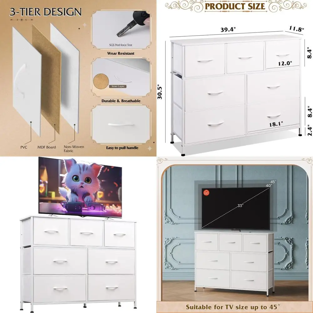 Durable Steel TV Stand with Fabric Storage, Suitable for Living Room, Bedroom, or Hallway, White with Wooden Top and Easy Pull H
Durable Steel TV Stand with Fabric Storage, Suitable for Living Room, Bedroom, or Hallway, White with Wooden Top and Easy Pull H