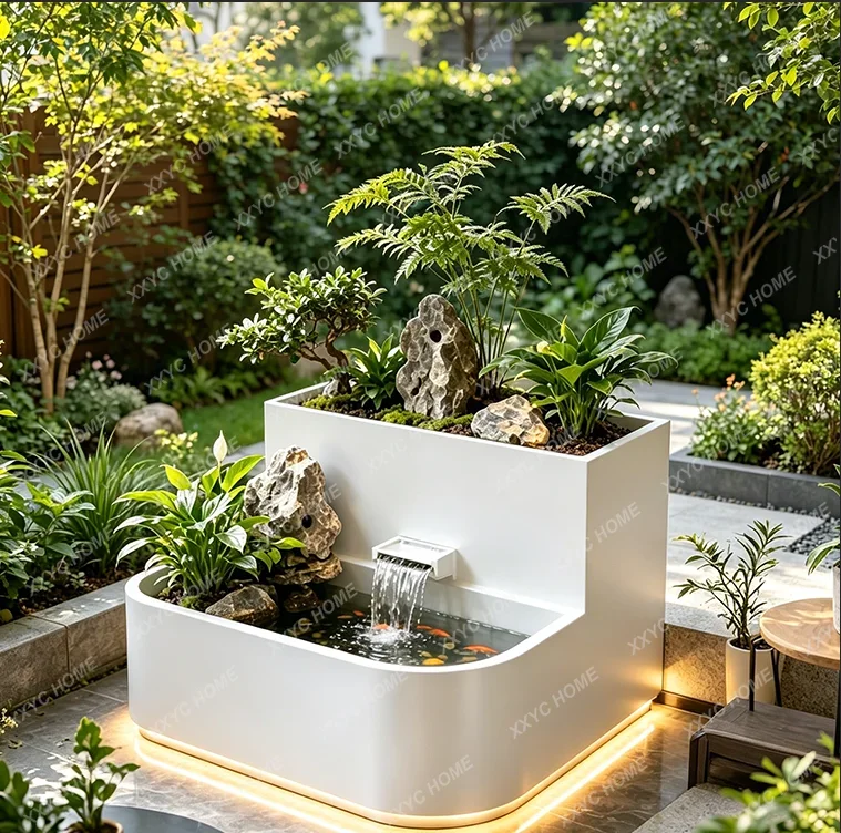 Balcony stainless steel fish pond flower box metal flowing water ornament
Balcony stainless steel fish pond flower box metal flowing water ornament