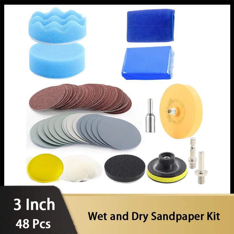 3 Inch Wet and Dry Sandpaper Kit 48 Pcs Assorted Grit 40-7000 with Interface Pad and Eraser Wheel Adhesive for Automotive
3 Inch Wet and Dry Sandpaper Kit 48 Pcs Assorted Grit 40-7000 with Interface Pad and Eraser Wheel Adhesive for Automotive