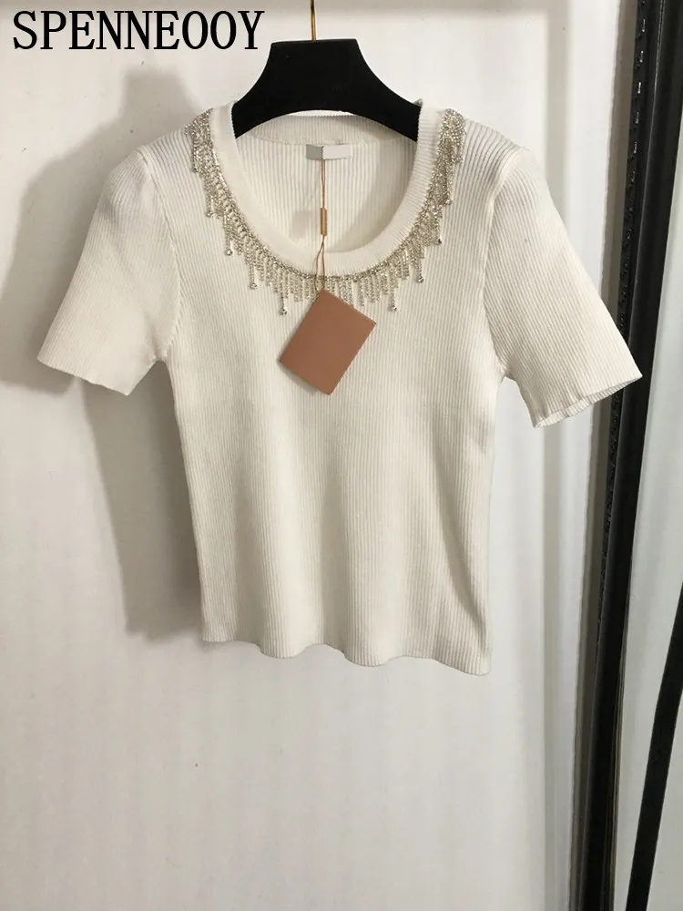 SPENNEOOY Fashion Runway Summer White Color Casual T-Shirts Women's O-Neck Gorgeous Diamond Short Sleeve Solid Color Tops
SPENNEOOY Fashion Runway Summer White Color Casual T-Shirts Women's O-Neck Gorgeous Diamond Short Sleeve Solid Color Tops