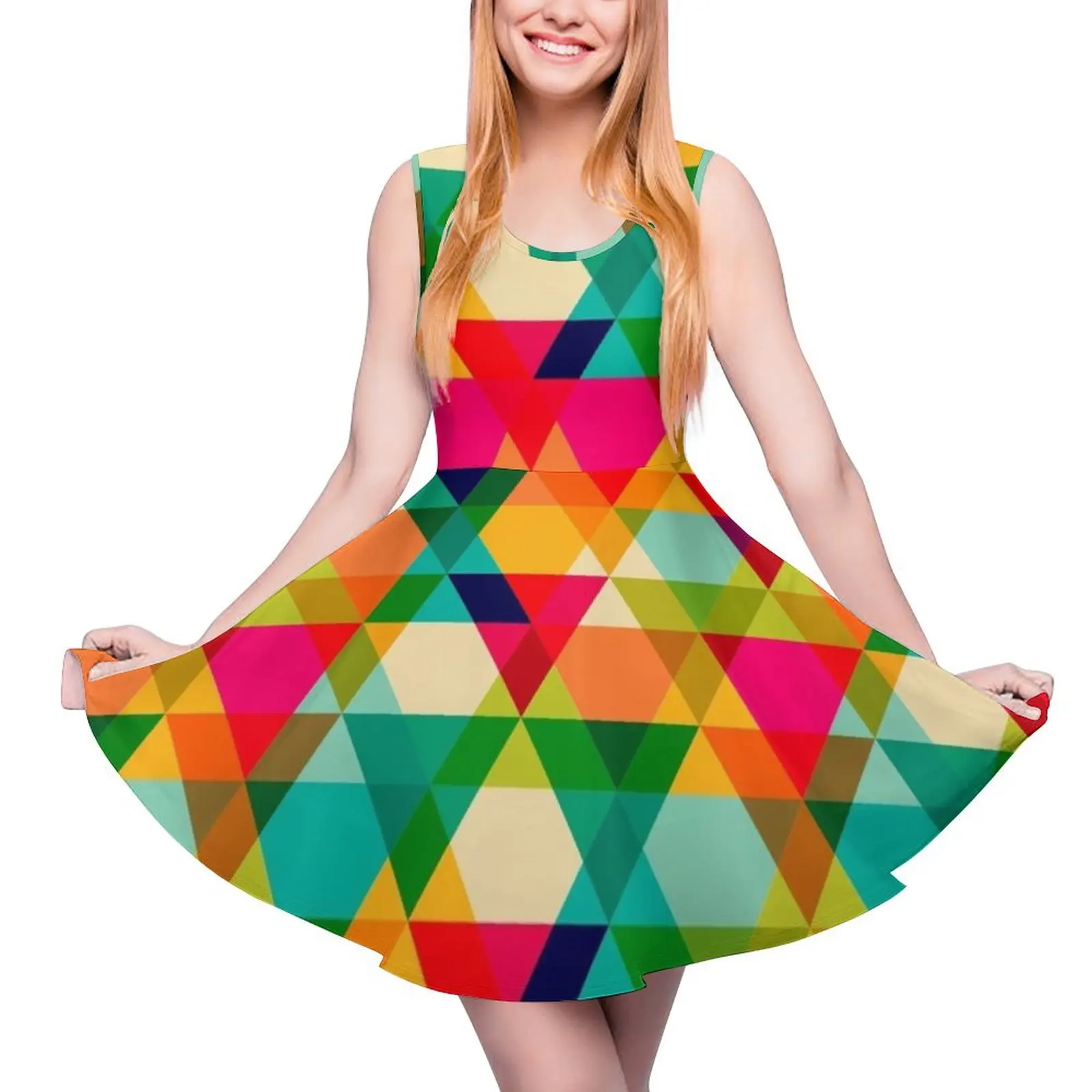Fun Colorful Bright Geometric Triangle Pattern Sleeveless Dress loose summer dress evening dress ladies luxury dresses
Fun Colorful Bright Geometric Triangle Pattern Sleeveless Dress loose summer dress evening dress ladies luxury dresses