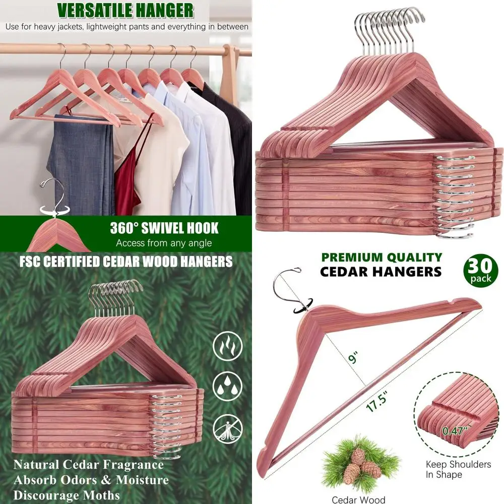 Набор из 30 вешалок для костюма премиум-класса из американского красного кедра с поворотными крючками и насечками для различной одежды
Набор из 30 вешалок для костюма премиум-класса из американского красного кедра с поворотными крючками и насечками для различной одежды