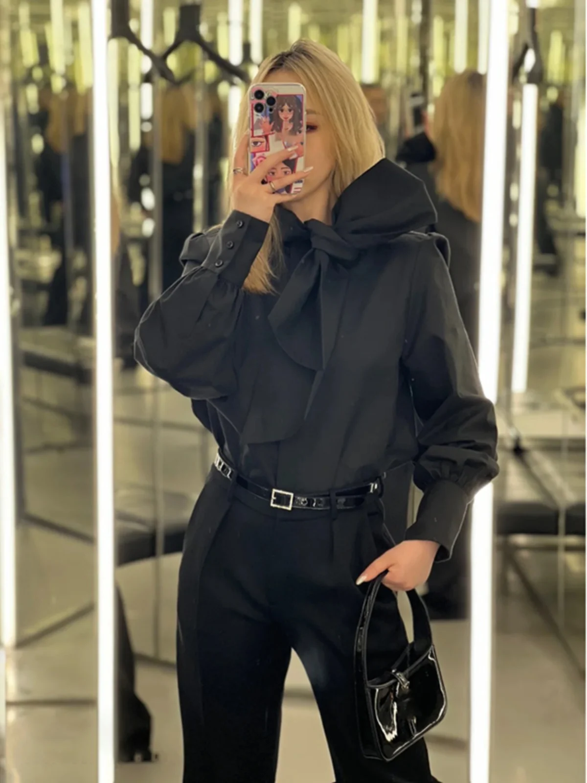 Ele Stand Collar Knot Lantern Sve irt Spring Autumn Design Slimming Faion ow Top Women's Polyester Blouse
Ele Stand Collar Knot Lantern Sve irt Spring Autumn Design Slimming Faion ow Top Women's Polyester Blouse