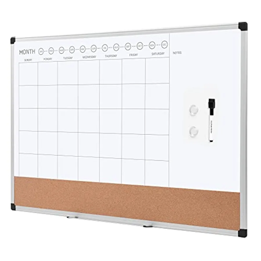 24" x 36" Monthly Whiteboard Calendar with Cork Board, Dry Erase Magnetic Whiteboard for Daily Planning, Wall Mounted, Silver A
24" x 36" Monthly Whiteboard Calendar with Cork Board, Dry Erase Magnetic Whiteboard for Daily Planning, Wall Mounted, Silver A