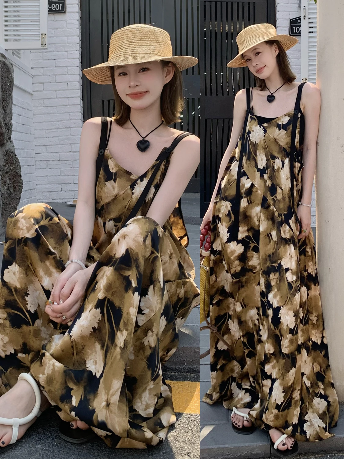 Original MZ Loose Casual V-Neck Strap Romper Women Summer Skirt Pants Retro Dyeing Oil Painting Yellow Strap Wide Leg Pants
Original MZ Loose Casual V-Neck Strap Romper Women Summer Skirt Pants Retro Dyeing Oil Painting Yellow Strap Wide Leg Pants