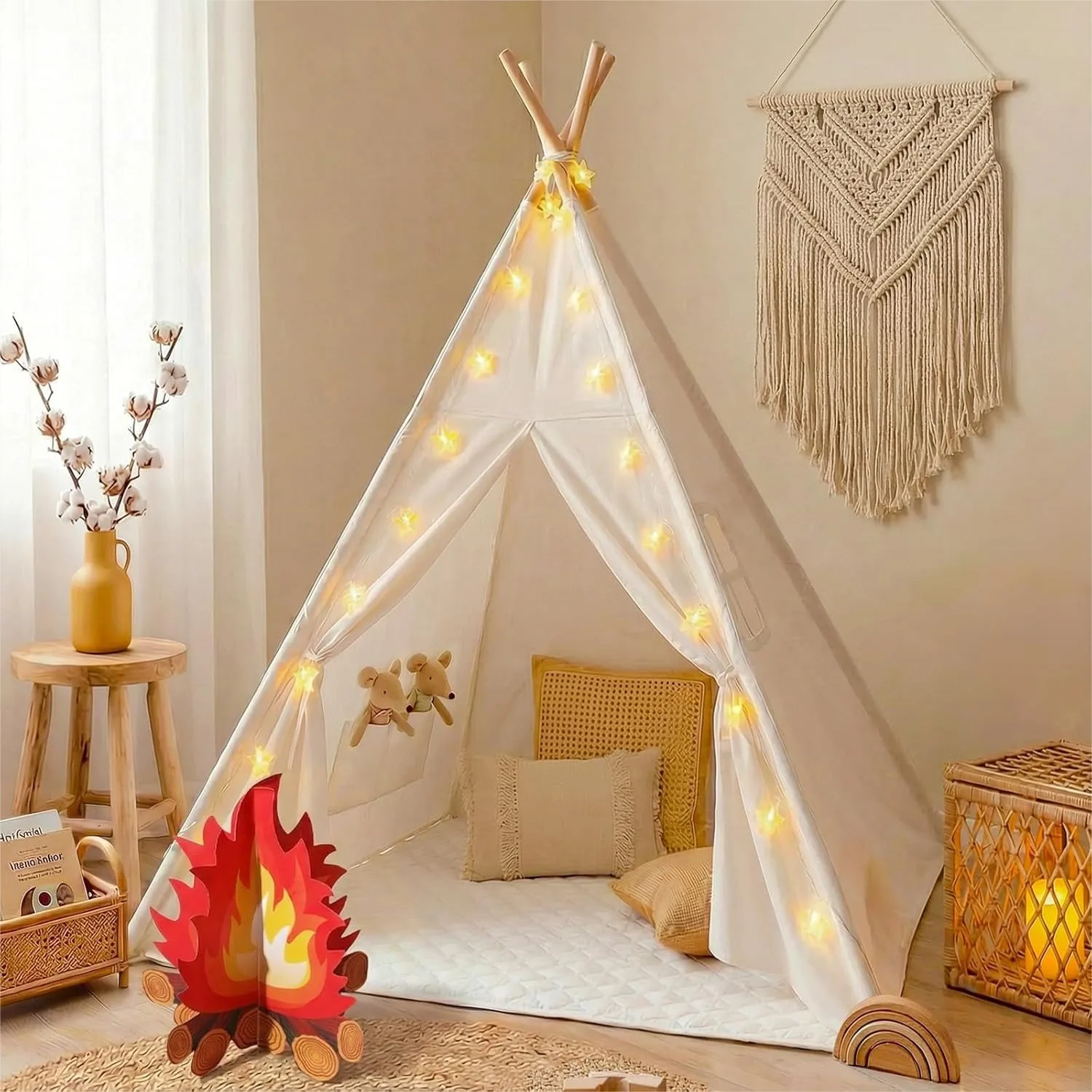 Kids Teepee Tent with Carry Case, Fairy Lights, Banner, Olive Branches, Foldable Play Tent for Boys Girls, Natural Canvas
Kids Teepee Tent with Carry Case, Fairy Lights, Banner, Olive Branches, Foldable Play Tent for Boys Girls, Natural Canvas