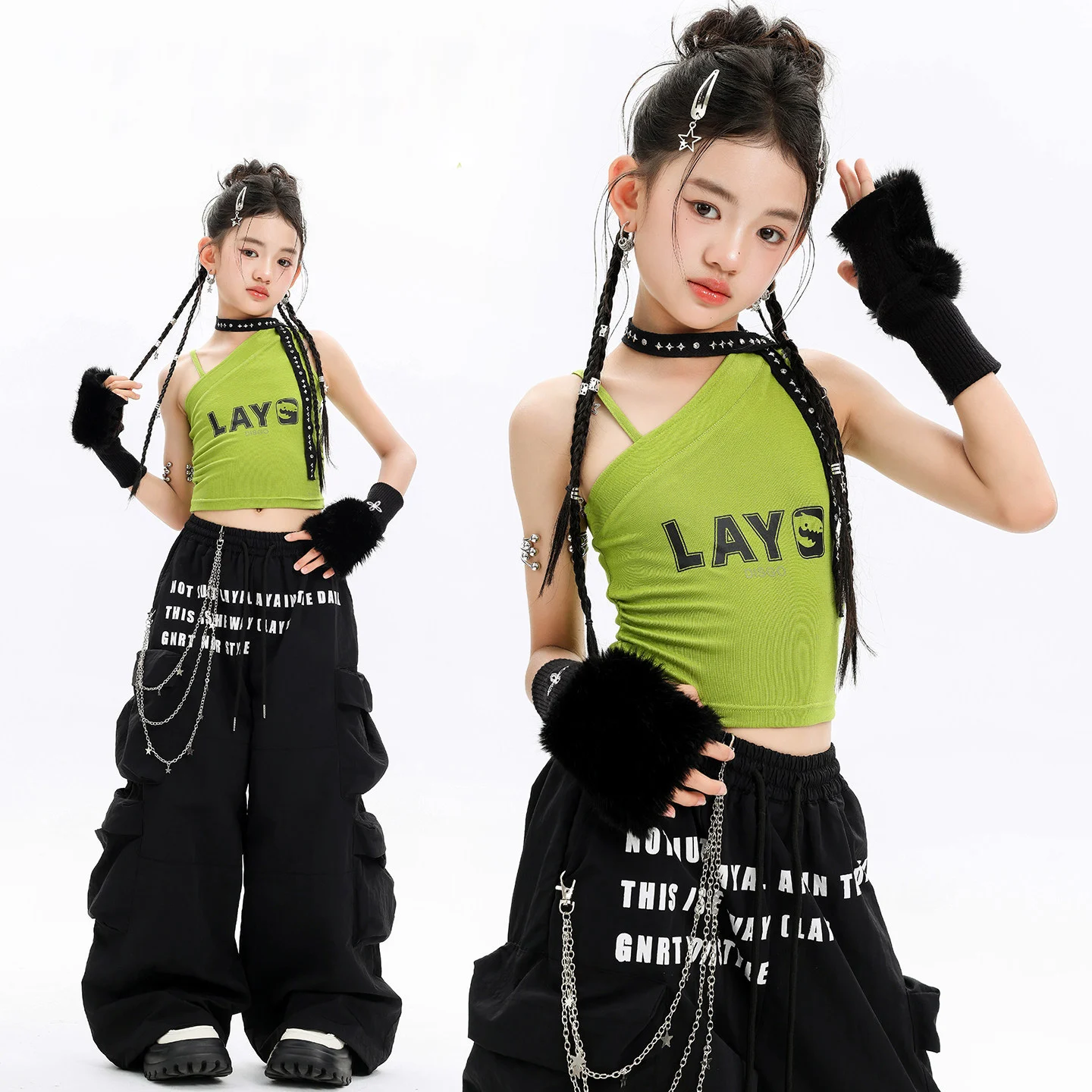 Kid Kpop Hip Hop Clothing Green One Shoulder Ruched Crop Tank Top Black Wide Cargo Pants for Girls Street Dance Costume Clothes
Kid Kpop Hip Hop Clothing Green One Shoulder Ruched Crop Tank Top Black Wide Cargo Pants for Girls Street Dance Costume Clothes