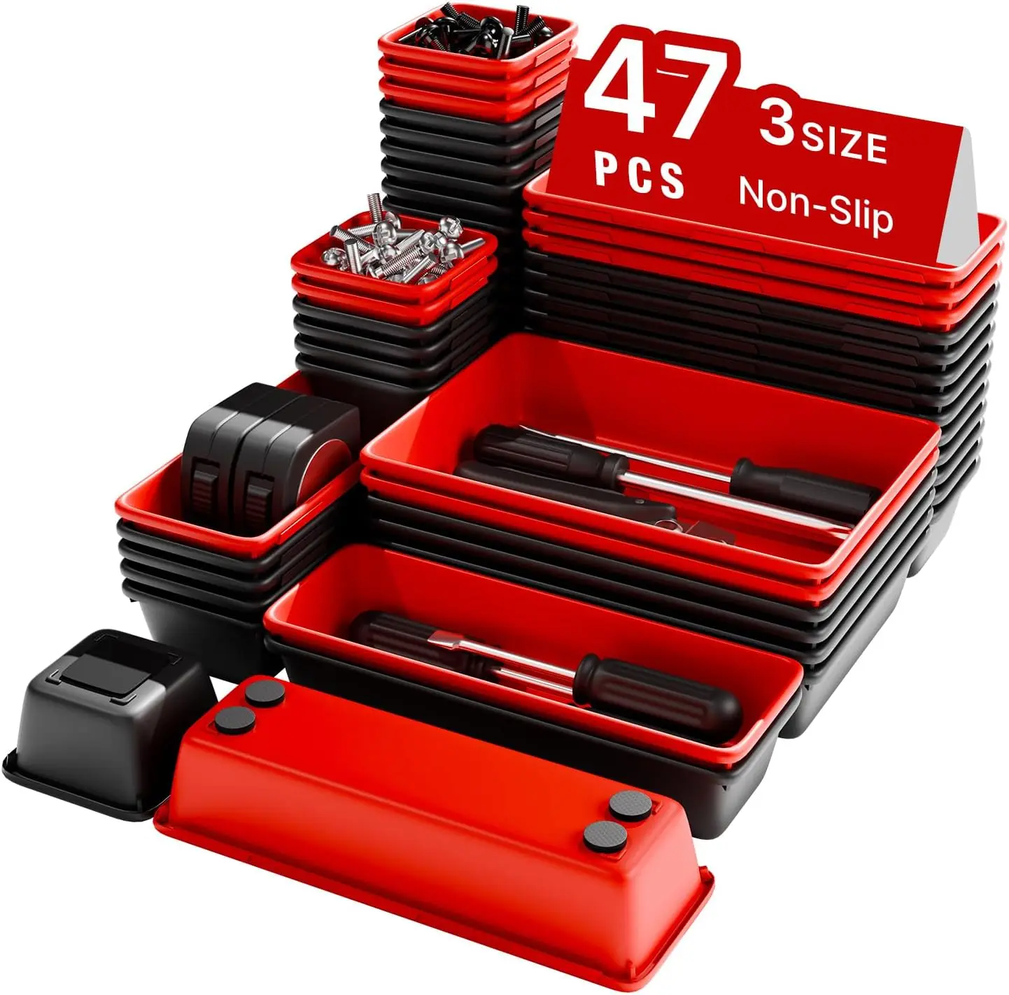 Interlocking Red Black Toolbox Organizer Trays with Non Slip EVA Pads 47 Pieces for Workbench Drawer
Interlocking Red Black Toolbox Organizer Trays with Non Slip EVA Pads 47 Pieces for Workbench Drawer