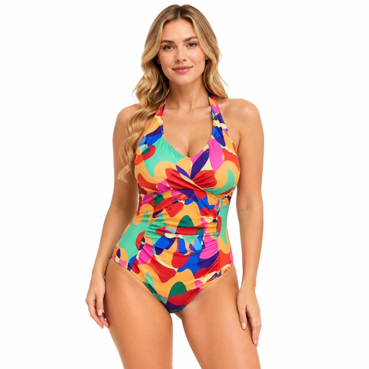 Plus Size Women One Piece Swimsuit Colorful Abstract Print V Neck Halter Ruched Waist Bathing Suit Beach Pool Vacation Wear
Plus Size Women One Piece Swimsuit Colorful Abstract Print V Neck Halter Ruched Waist Bathing Suit Beach Pool Vacation Wear