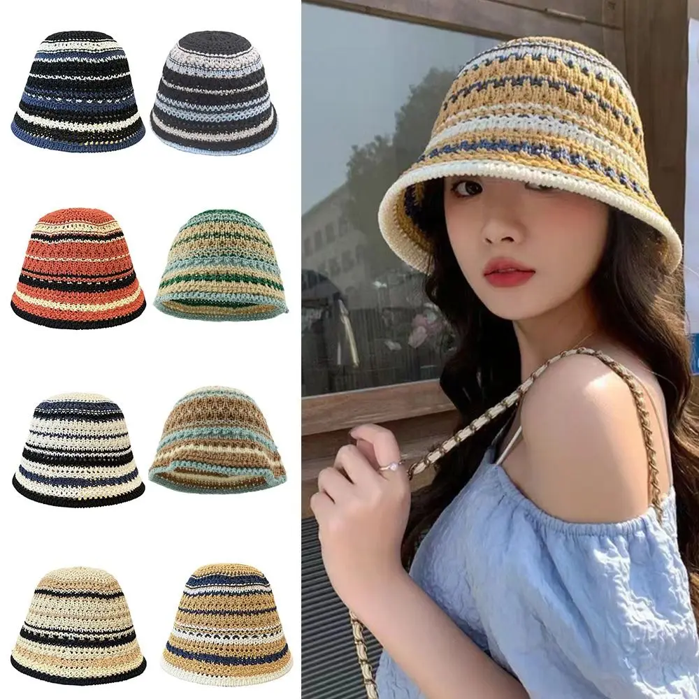 Foldable Striped Knitted Hollow Fisherman Hat Big Eaves Breathable Crochet Bucket Hat Multicolor UV Protection Basin Hat Travel
Foldable Striped Knitted Hollow Fisherman Hat Big Eaves Breathable Crochet Bucket Hat Multicolor UV Protection Basin Hat Travel