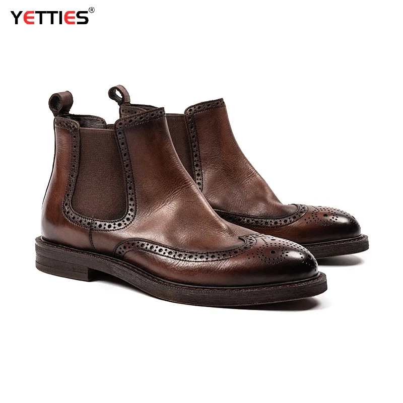 YETTIES Men's Genuine Leather Chelsea Boots, British Style Brogue Ankle Boots with Elastic Sides, Vintage Casual Dress Shoes
YETTIES Men's Genuine Leather Chelsea Boots, British Style Brogue Ankle Boots with Elastic Sides, Vintage Casual Dress Shoes