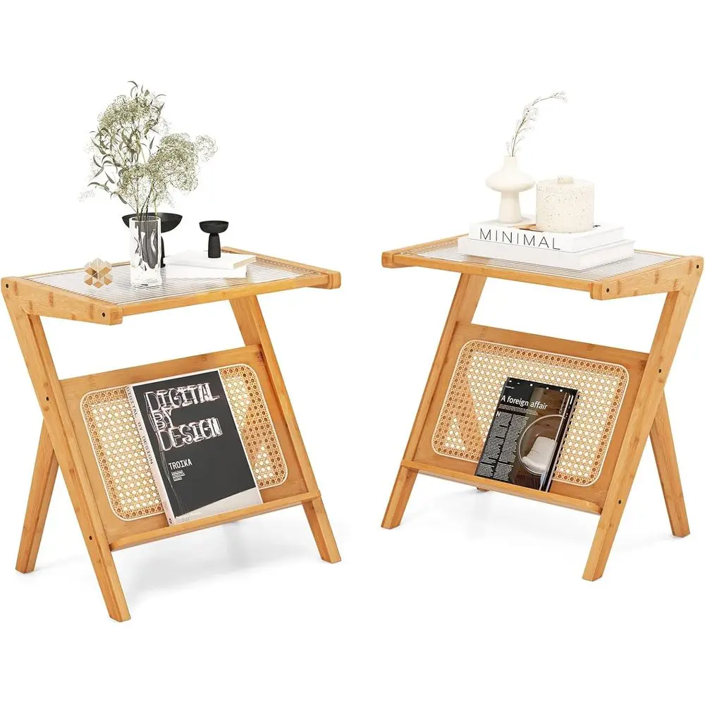 Natural Bamboo 2-Piece Side Table Set with Glass Top and Storage for Boho Living Room and Bedroom
Natural Bamboo 2-Piece Side Table Set with Glass Top and Storage for Boho Living Room and Bedroom