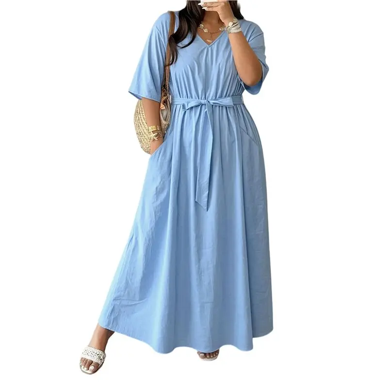 CYL-Women's Casual Short Sleeve V Neck Flowy Maxi Dress Tie Waist Boho Dress With Pocket
CYL-Women's Casual Short Sleeve V Neck Flowy Maxi Dress Tie Waist Boho Dress With Pocket