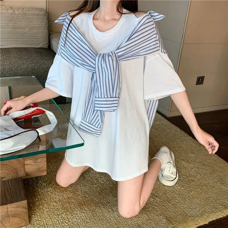 Fake 2 Pcs T-shirts Women Patchwork Fashion Loose Lazy Summer Korean Style New Female Short-sleeve Hollow Out Hotsweet All-match
Fake 2 Pcs T-shirts Women Patchwork Fashion Loose Lazy Summer Korean Style New Female Short-sleeve Hollow Out Hotsweet All-match