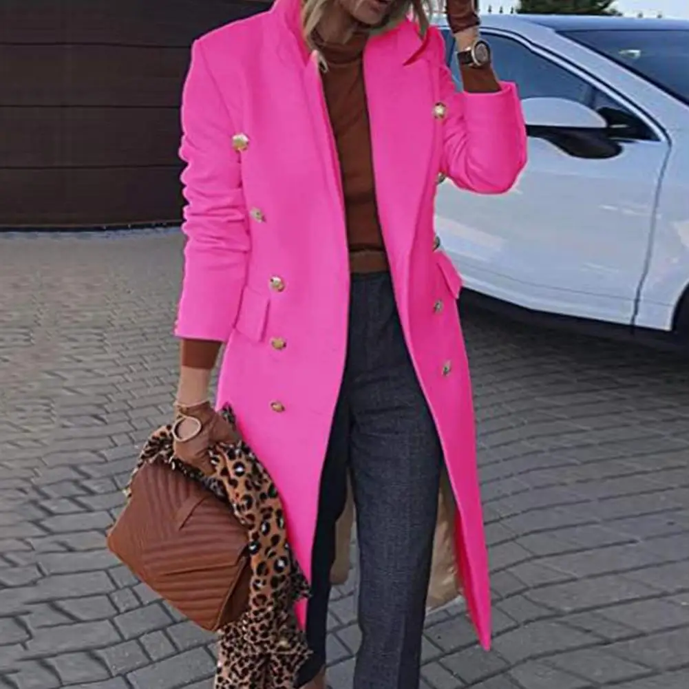 Pockets Solid Color Outwear Stylish Women's Knee-length Woolen Coat Lapel Double Breasted Pockets Autumn Winter for Streetwear
Pockets Solid Color Outwear Stylish Women's Knee-length Woolen Coat Lapel Double Breasted Pockets Autumn Winter for Streetwear