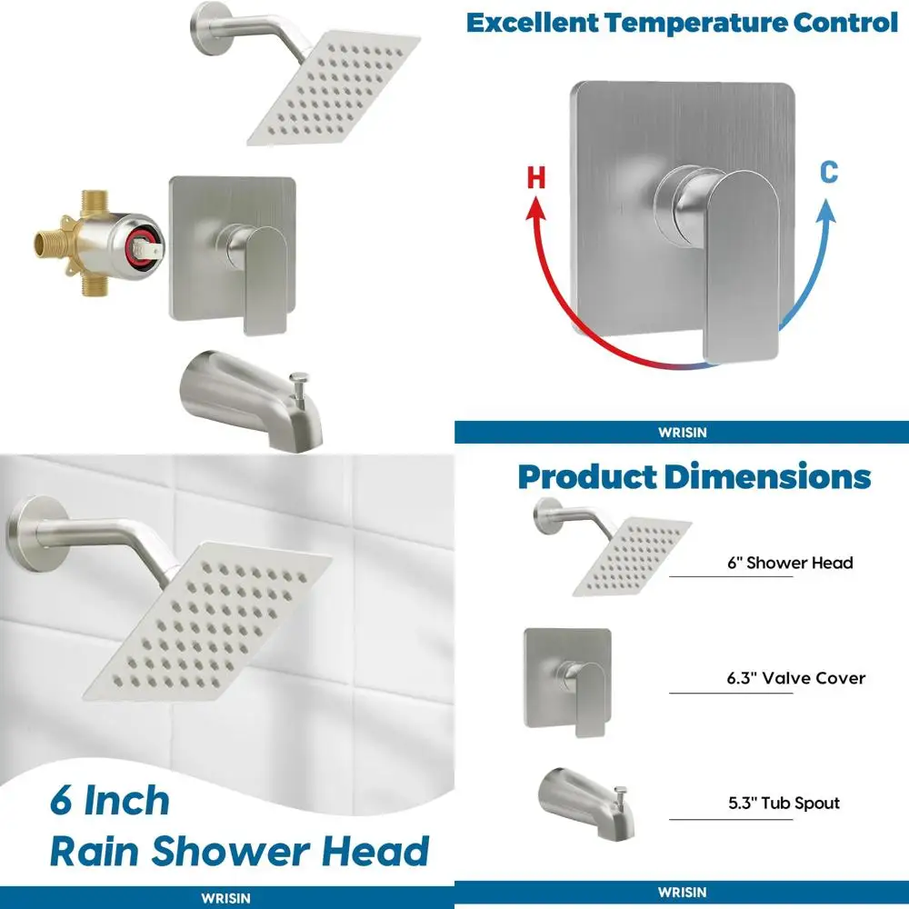 Brushed Nickel Tub Shower Faucet Set with 6 Inch Showerhead, Bathtub Valve Kit for Modern Bathroom Upgrade
Brushed Nickel Tub Shower Faucet Set with 6 Inch Showerhead, Bathtub Valve Kit for Modern Bathroom Upgrade