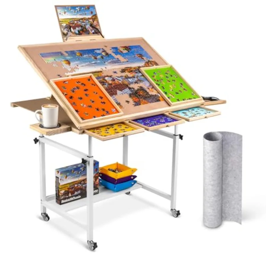 1500 Piece Puzzle Table with 5 Drawers and Cover, Tilting Puzzle Board on Wheels with 3 Tilt Angles and Height Adjustments, wit
1500 Piece Puzzle Table with 5 Drawers and Cover, Tilting Puzzle Board on Wheels with 3 Tilt Angles and Height Adjustments, wit