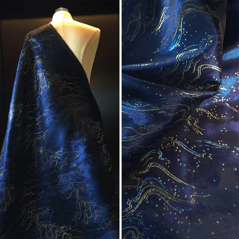 Dark/Blue Gold Thread Jacquard Fabric Horse-Face Skirt Dress for DIY Sewing Designer Cloth Background Decoration Material
Dark/Blue Gold Thread Jacquard Fabric Horse-Face Skirt Dress for DIY Sewing Designer Cloth Background Decoration Material