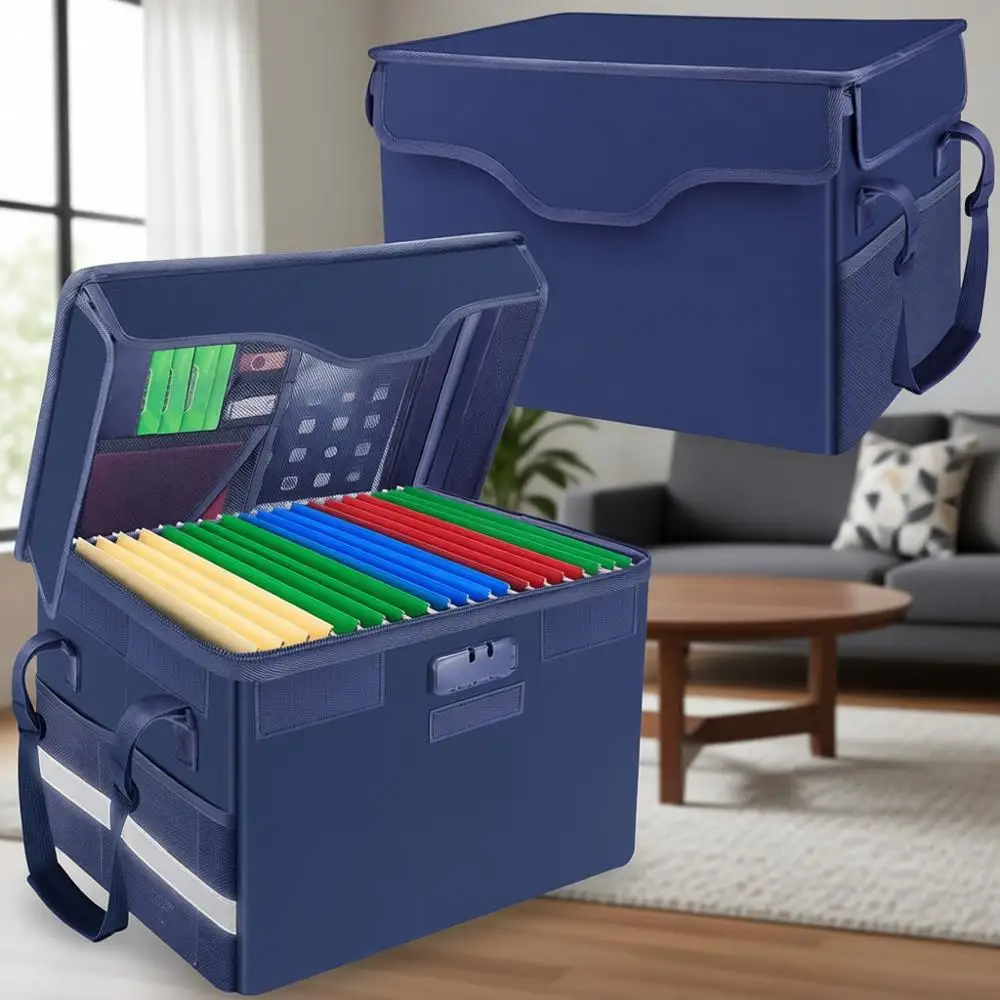 Collapsible Lockable Storage Box, Portable File Organizer with Keys, Blue, 2-Pack for Home or Office Use
Collapsible Lockable Storage Box, Portable File Organizer with Keys, Blue, 2-Pack for Home or Office Use