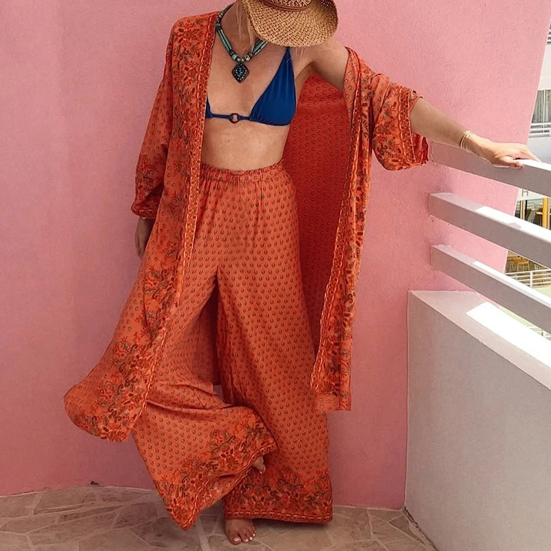 Elegant Ladies Loose Vacation 2 Piece Leisure Commuting Outfits Summer New Printed Long Sleeve Cardigans And Wide Leg Pants Sets
Elegant Ladies Loose Vacation 2 Piece Leisure Commuting Outfits Summer New Printed Long Sleeve Cardigans And Wide Leg Pants Sets