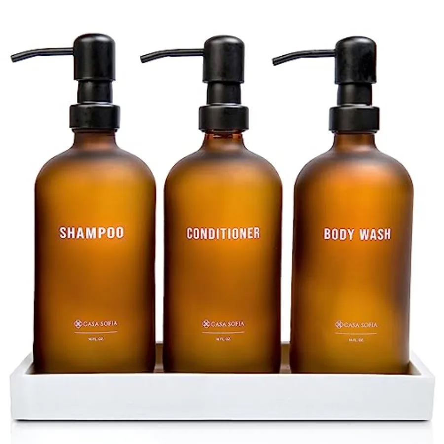 Shampoo and Conditioner Dispenser Set Refillable 16 oz Pump Bottles with Concrete Tray Luxury Bathroom Organization and Modern
Shampoo and Conditioner Dispenser Set Refillable 16 oz Pump Bottles with Concrete Tray Luxury Bathroom Organization and Modern