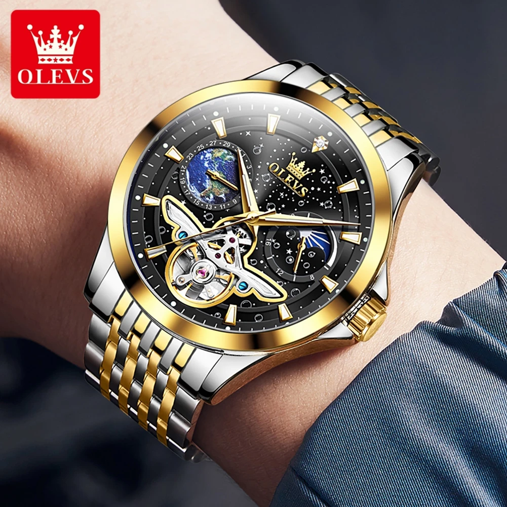 OLEVS 6705 Mens Mechanical Watch Luxury Original Flywheel Automatic Watch Waterproof Moon Phase Luminous Sports Watches
OLEVS 6705 Mens Mechanical Watch Luxury Original Flywheel Automatic Watch Waterproof Moon Phase Luminous Sports Watches