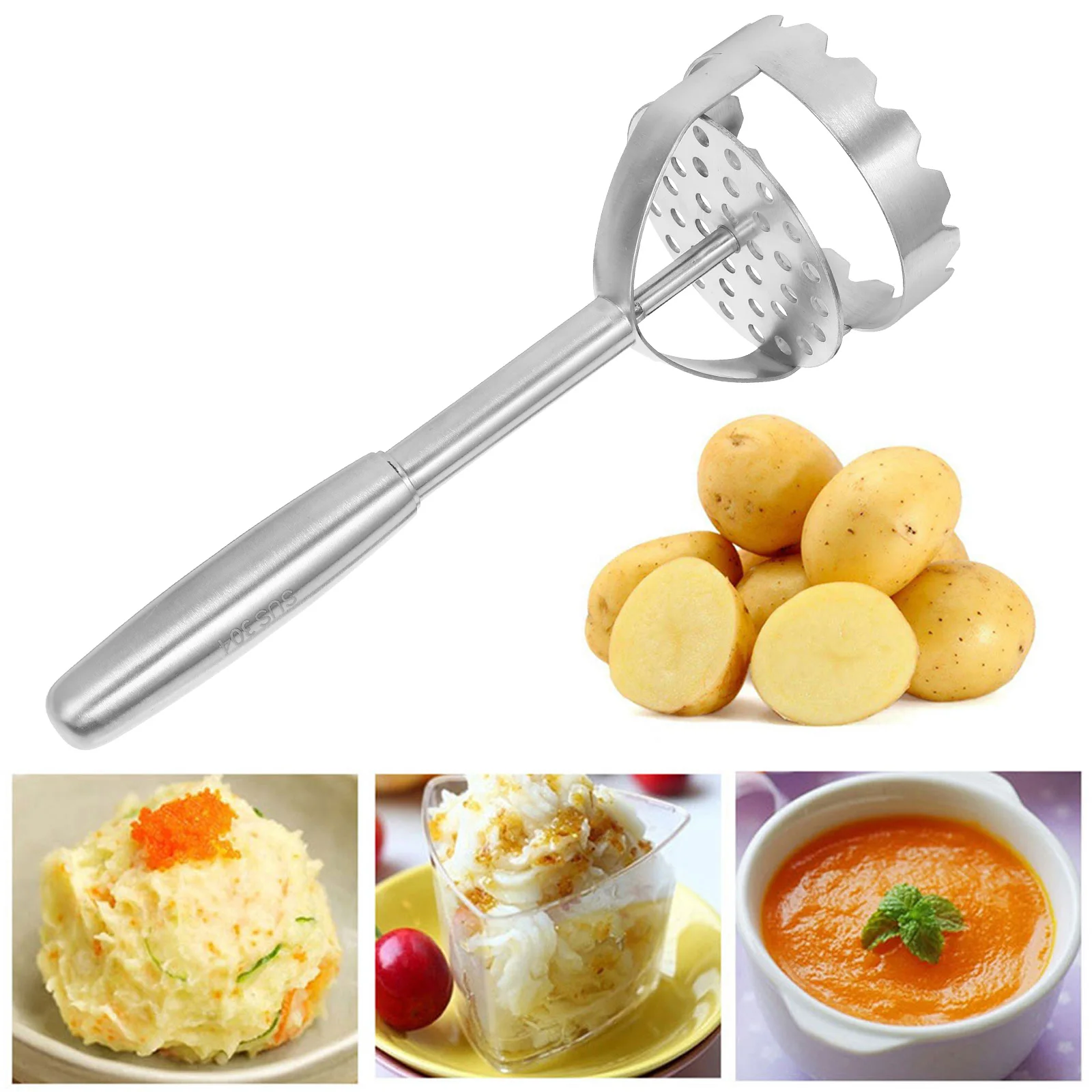 Stainless Steel Potato Masher Mud Press Kitchen Tool Silver Metal Mash Potato Crusher Vegetable Fruit Gadget Avocado Masher
Stainless Steel Potato Masher Mud Press Kitchen Tool Silver Metal Mash Potato Crusher Vegetable Fruit Gadget Avocado Masher
