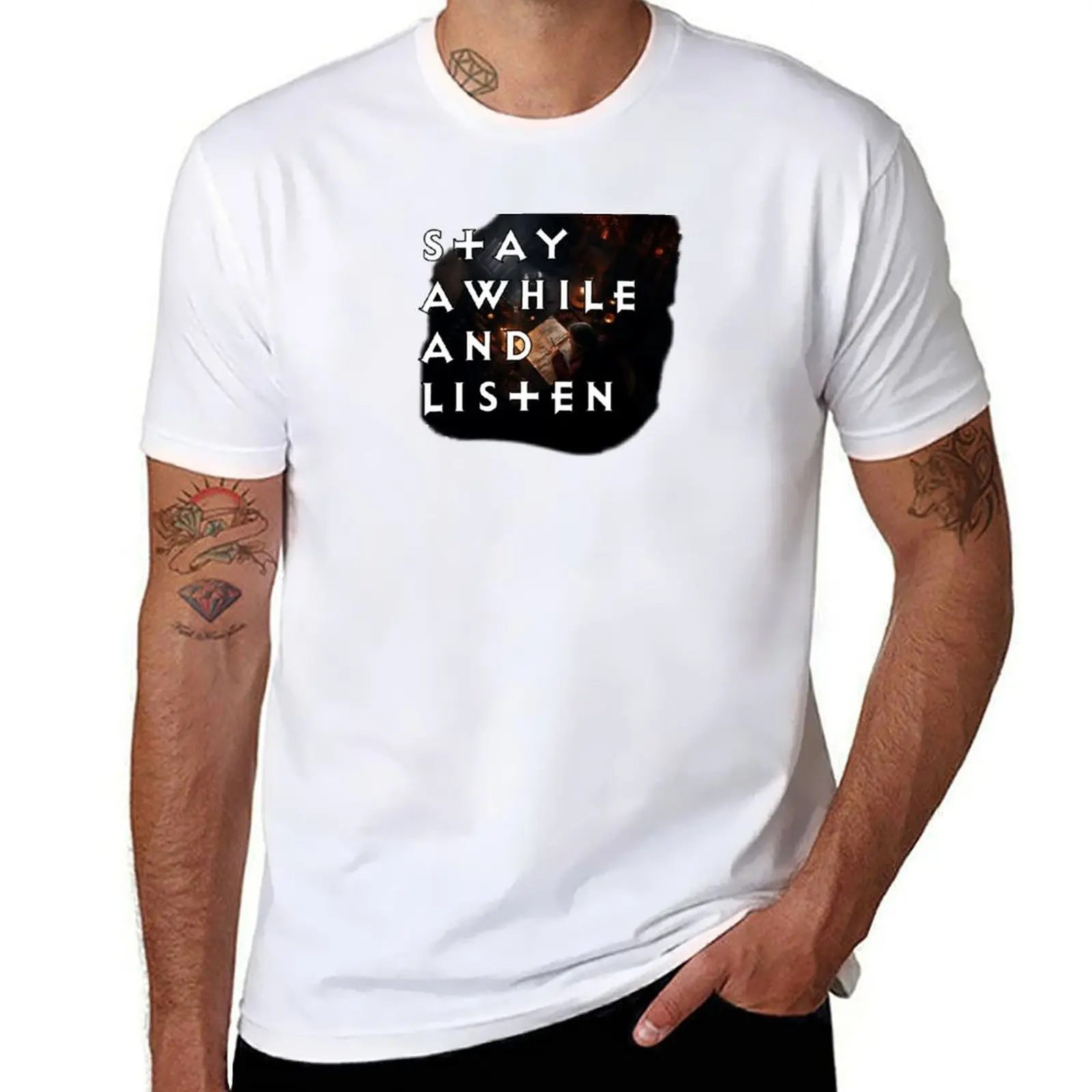 Diablo Stay Awhile and Listen Design T-Shirt man t shirts for men casual t shirt man designer
Diablo Stay Awhile and Listen Design T-Shirt man t shirts for men casual t shirt man designer
