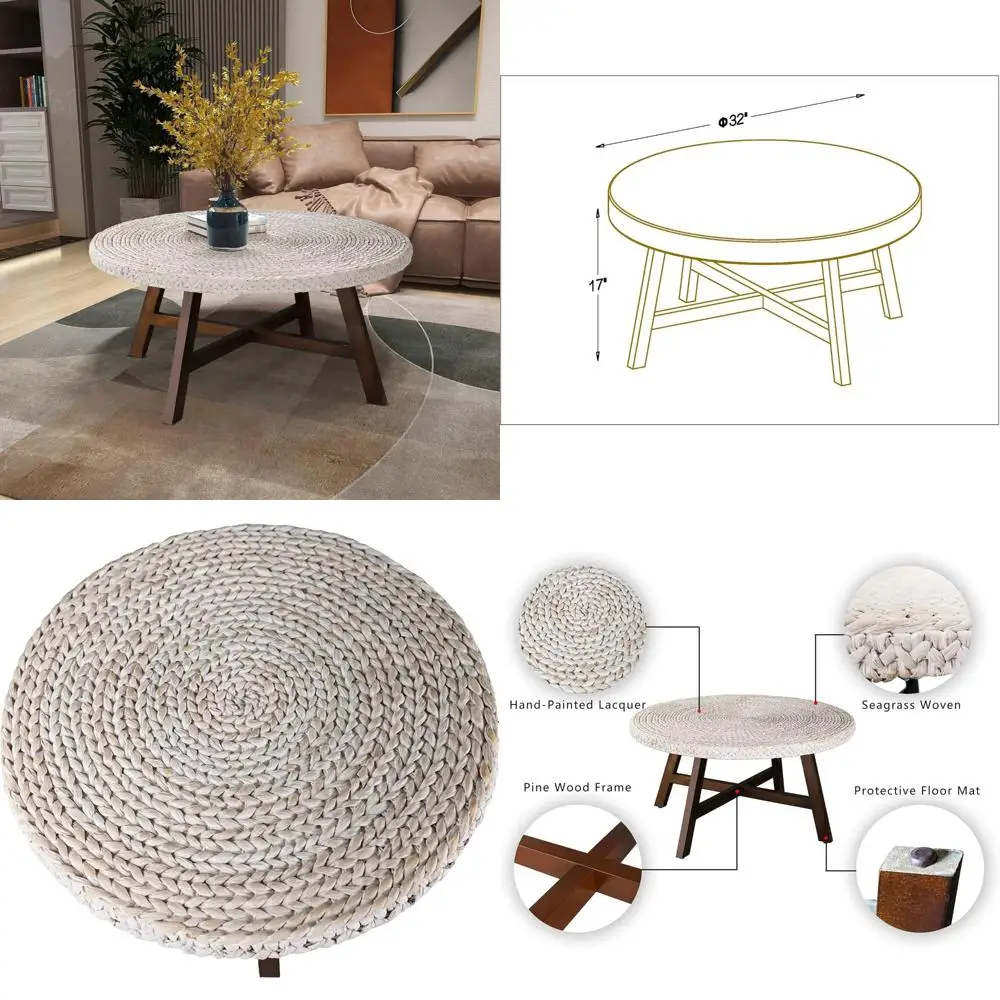Eco-friendly Seagrass Round Coffee Table with Pinewood X-Frame, Easy Assembly, Available in Various Sizes
Eco-friendly Seagrass Round Coffee Table with Pinewood X-Frame, Easy Assembly, Available in Various Sizes