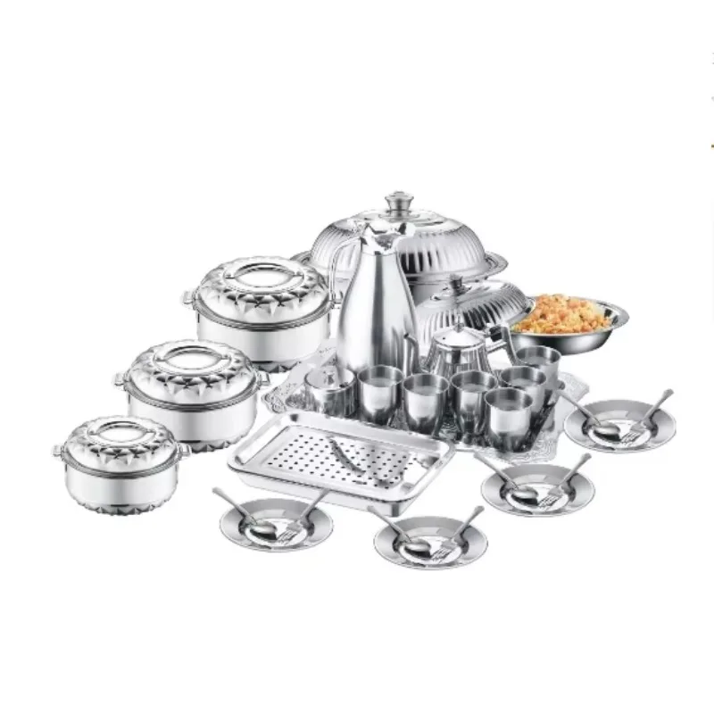 28-Piece Stainless Steel Family Set, Includes Cookware, Coffee & Tea Sets, Lunch Boxes and Trays
28-Piece Stainless Steel Family Set, Includes Cookware, Coffee & Tea Sets, Lunch Boxes and Trays