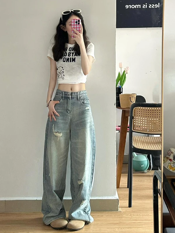 High Waist Wide Leg Denim Jeans Women's New Sle Hollow out Straight Leg Long Pants Loose Slimming Jeans Floor-Length Trousers
High Waist Wide Leg Denim Jeans Women's New Sle Hollow out Straight Leg Long Pants Loose Slimming Jeans Floor-Length Trousers