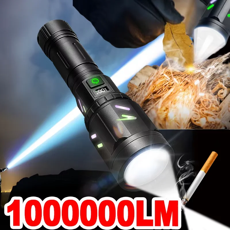 1000000LM Ultra-High Powerful Flashlight Battery Display RechargeableTactical Torch Ignitable Hand Lamp Outdoor Camping Lantern
1000000LM Ultra-High Powerful Flashlight Battery Display RechargeableTactical Torch Ignitable Hand Lamp Outdoor Camping Lantern