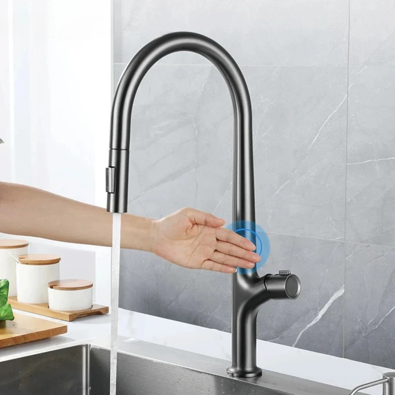 High-end gun gray brass kitchen faucet induction design single handle cold and hot dual control 2 function simple sink faucet
High-end gun gray brass kitchen faucet induction design single handle cold and hot dual control 2 function simple sink faucet