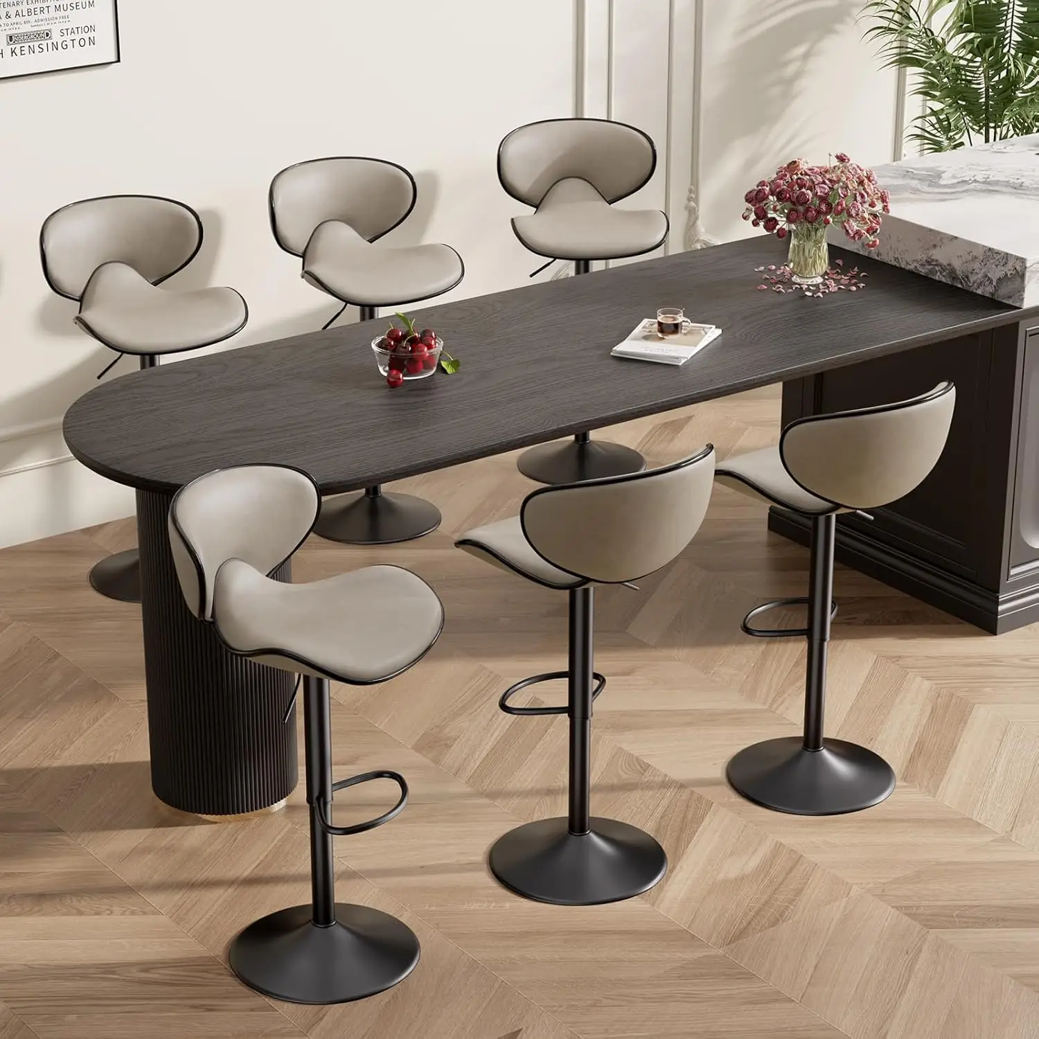 Adjustable PU Leather Swivel Bar Stools Set Of 6 With Back & Cushion For Kitchen Counter Dining Room, Customized
Adjustable PU Leather Swivel Bar Stools Set Of 6 With Back & Cushion For Kitchen Counter Dining Room, Customized