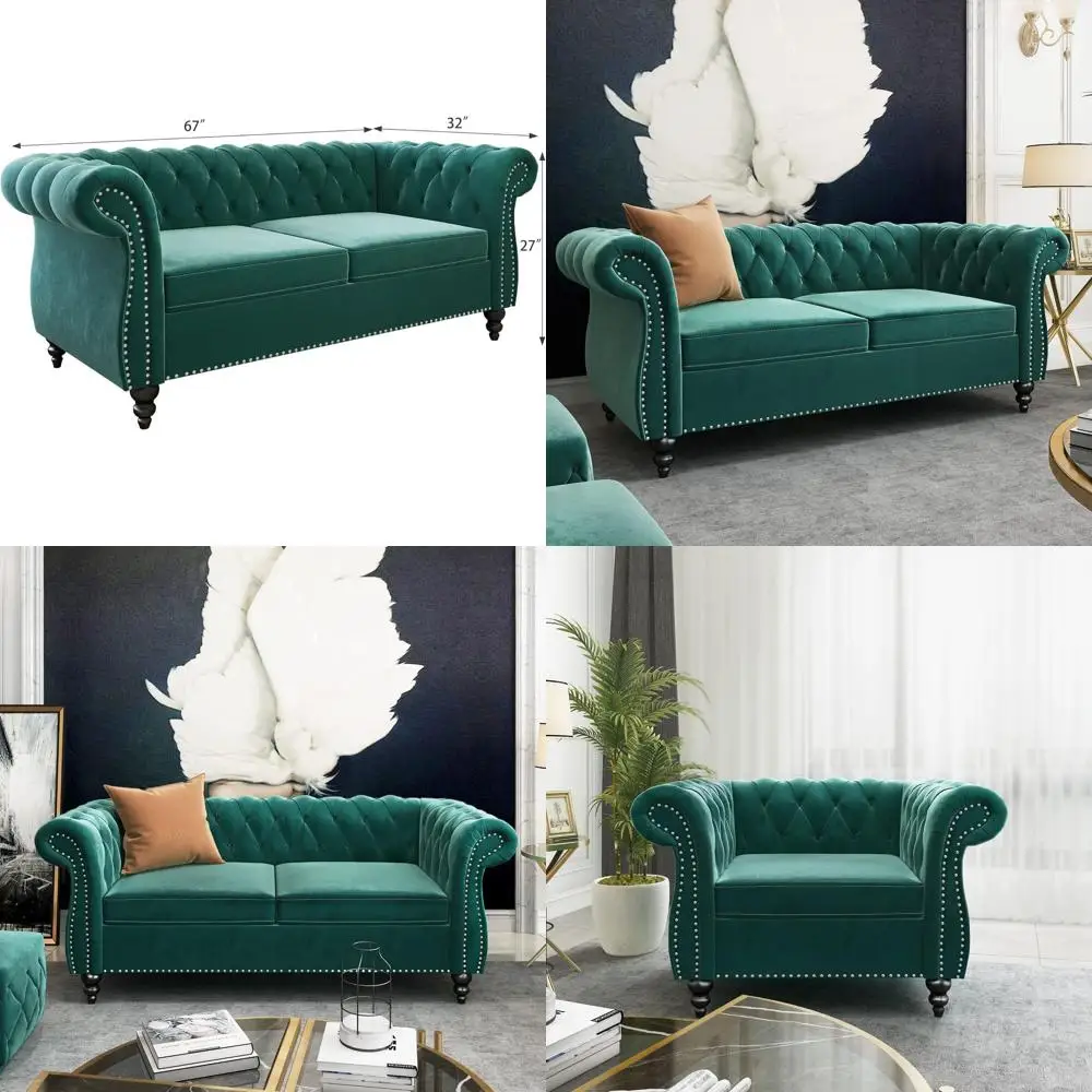 2 Piece Living Room Set, Velvet Chesterield Soa Loveseat Couch Chair with Scroll Arms and Nailor Living Room, Oice (Green)
2 Piece Living Room Set, Velvet Chesterield Soa Loveseat Couch Chair with Scroll Arms and Nailor Living Room, Oice (Green)