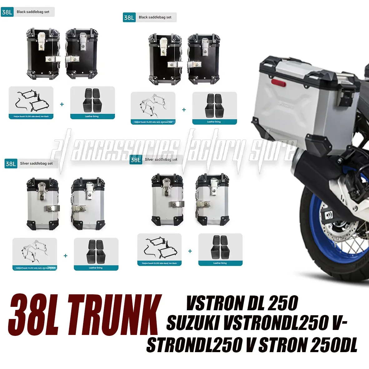 New 38L 45L 55L Motorcycle Luggage Rack Side Rack Storage Box Aluminum Tool Box For Suzuki VstronDL250 V-StronDL250 V Stron 250D
New 38L 45L 55L Motorcycle Luggage Rack Side Rack Storage Box Aluminum Tool Box For Suzuki VstronDL250 V-StronDL250 V Stron 250D