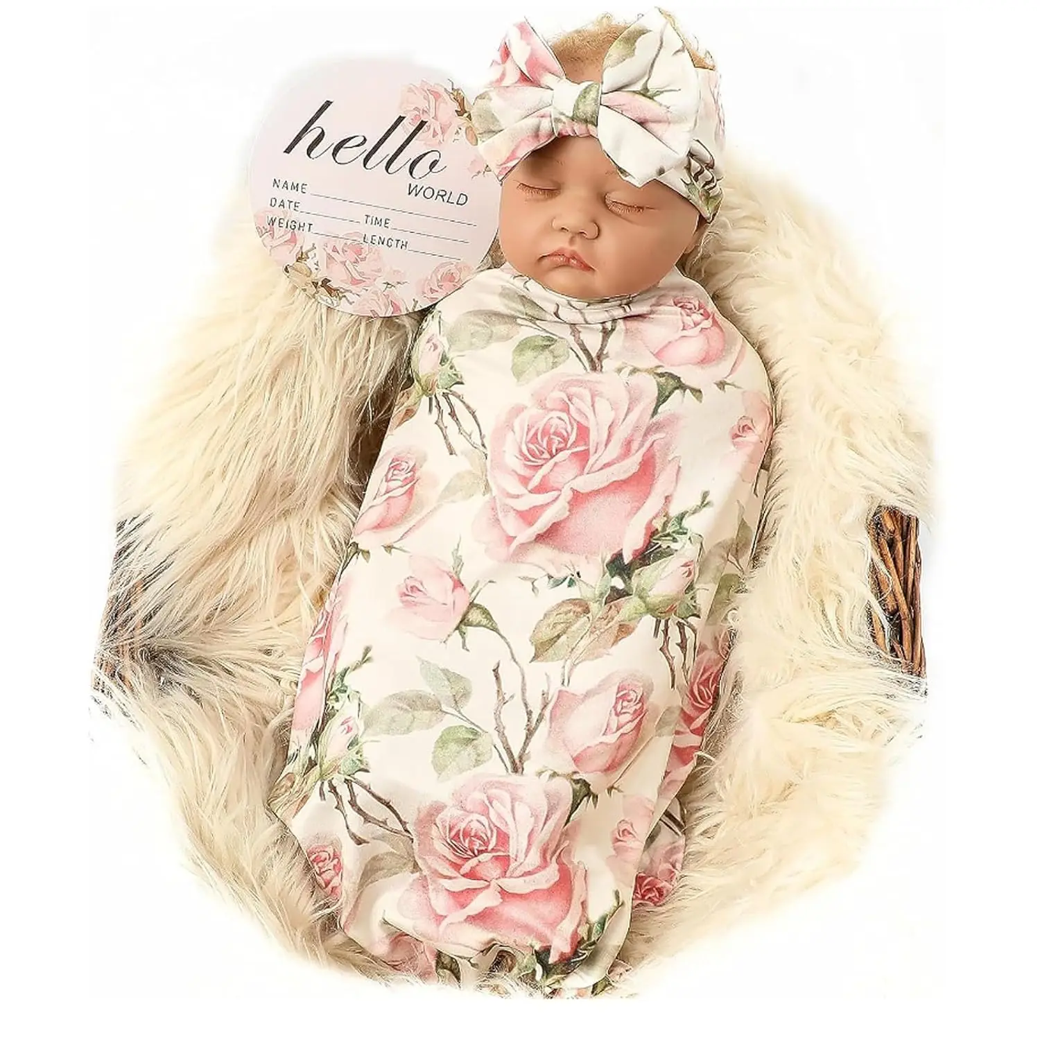Vintage Flower Newborn Receiving Blanket and Headband Set for Baby Girls, Soft Stretchy Fabric
Vintage Flower Newborn Receiving Blanket and Headband Set for Baby Girls, Soft Stretchy Fabric